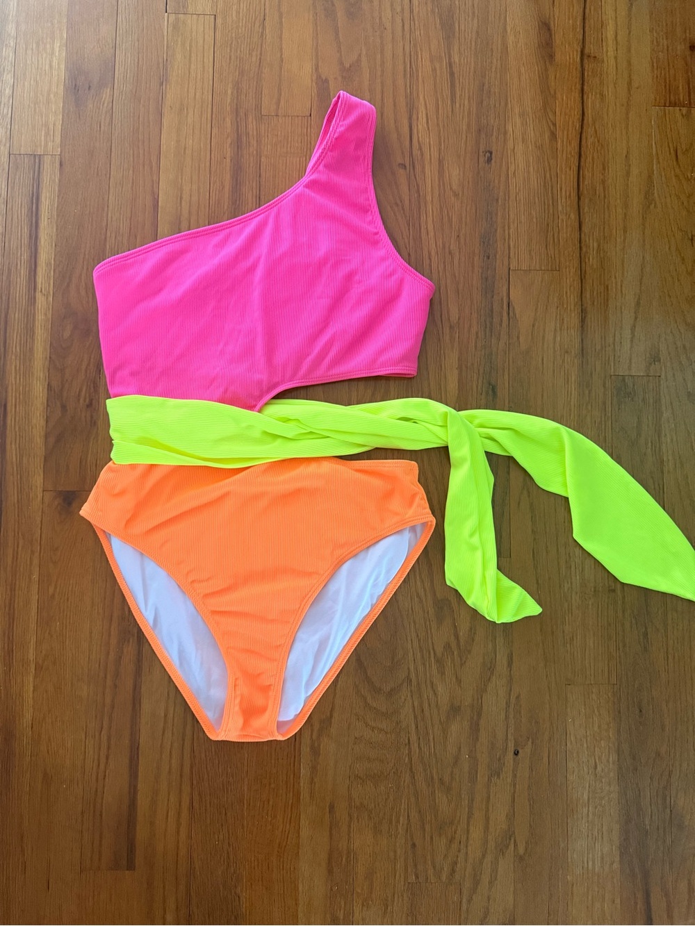 Neon Colorblock One-Shoulder One-Piece
